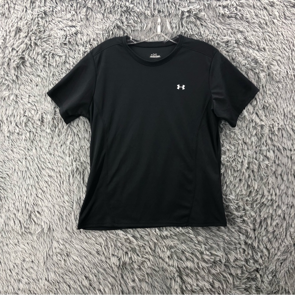 Under Armour UA Shirt Womens Large Black White Athletic Workout Logo